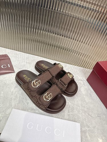 Gucci GG Monogram Double-Strap Slide Sandals