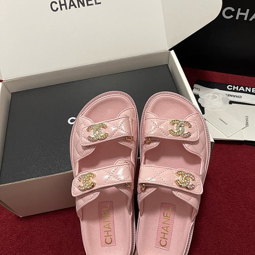 Chanel Pink Quilted CC Dad Sandals