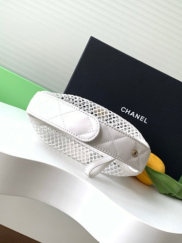 Chanel White Mesh Crescent Hobo Bag