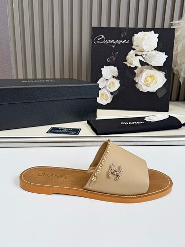 Chanel CC Logo Chain-Trim Slide Sandals