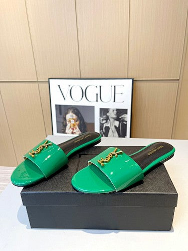 Saint Laurent YSL Cassandre Logo slide sandals