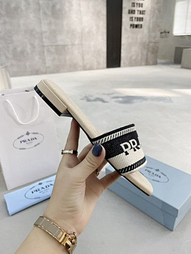 Prada Logo Woven Flat Slide Sandals