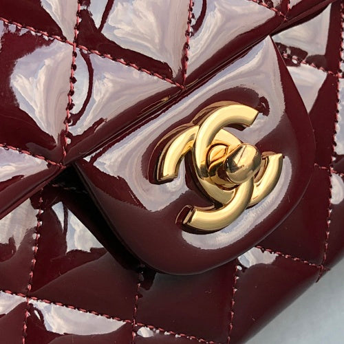Chanel Burgundy Patent Leather Quilted Classic Double Flap Bag
