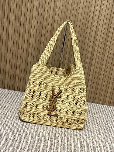 Saint Laurent (YSL) Natural Raffia Crochet Tote Bag