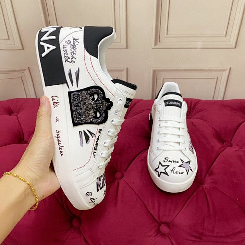 Dolce & Gabbana Portofino Graffiti Crown Low-Top Sneakers