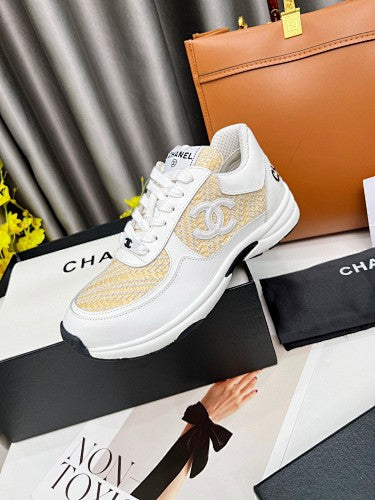 Chanel CC Tweed & Leather Low-Top Sneakers