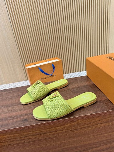 Louis Vuitton LV Initials Raffia Flat Slide Sandals
