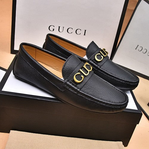 Gucci Logo Leather Driver Loafers
