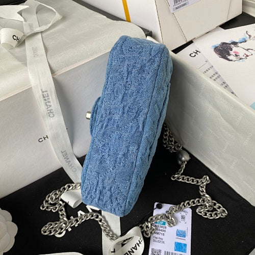 Chanel Blue Denim Camellia Jacquard Flap Bag