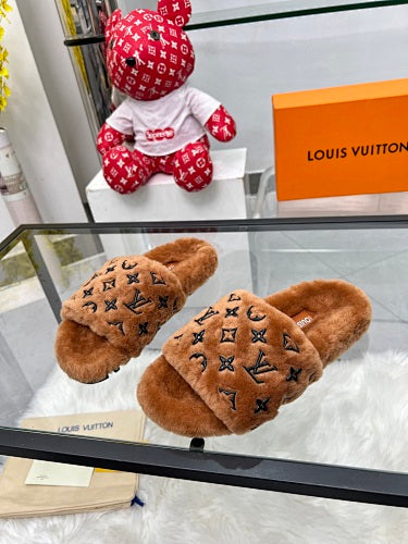 Louis Vuitton Monogram Shearling/Fur Slides