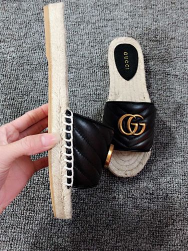 Gucci GG Marmont Matelassé Leather Espadrille Slides