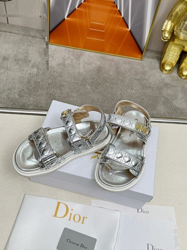 Dior Dioract Metallic Cannage Flat Sandals – Silver