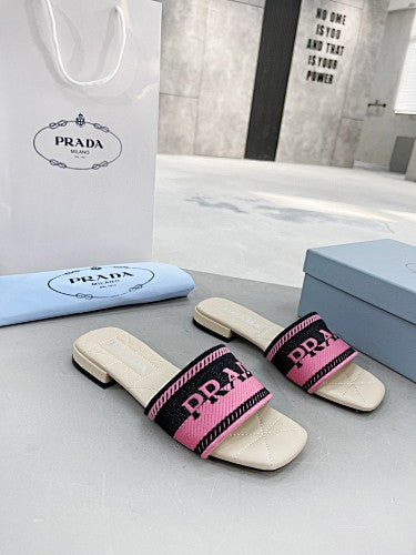 Prada Logo Woven Flat Slide Sandal