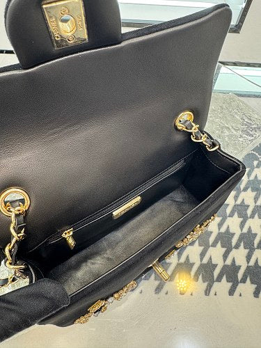 Chanel Black Crystal-Embellished Mini Flap / Evening Bag