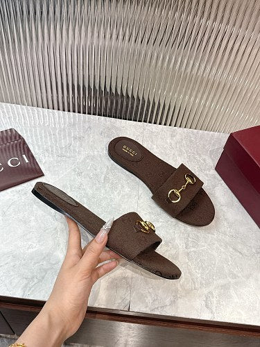 Gucci GG Monogram Horsebit Flat Slide Sandals