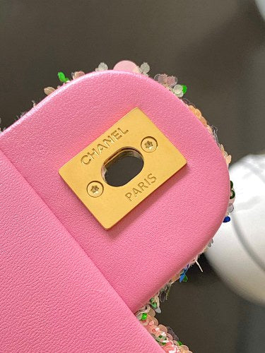 Chanel Pink Sequin Mini Rectangular Flap Bag