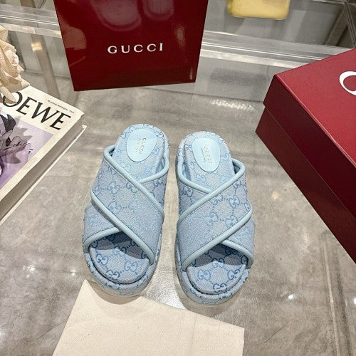 Gucci GG Supreme Canvas Crossover Platform Sandals