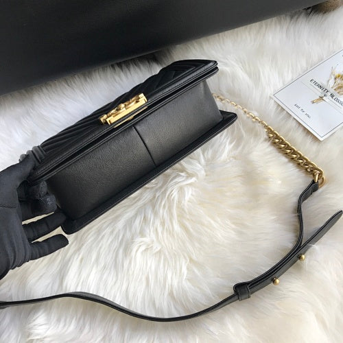 Chanel Black Chevron Quilted Boy Bag