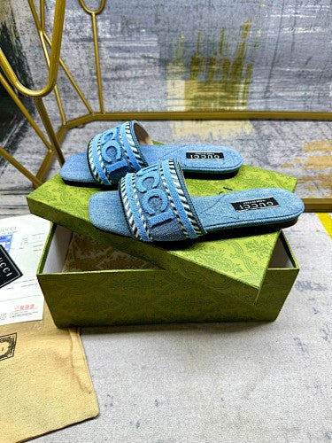 Gucci Logo Denim Slide Sandals