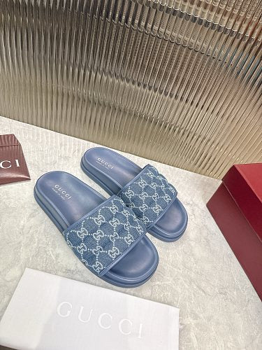 Gucci GG Monogram Denim Slide Sandals