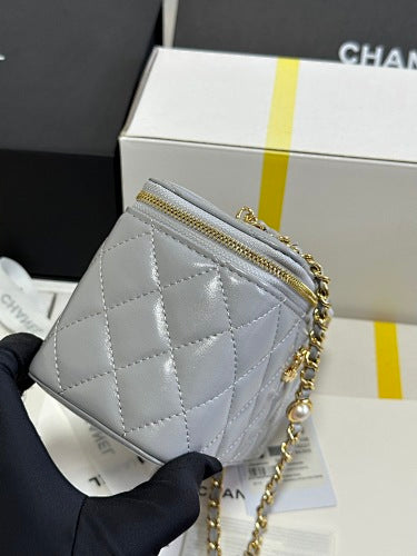 Chanel Silver Metallic Quilted Vanity Case