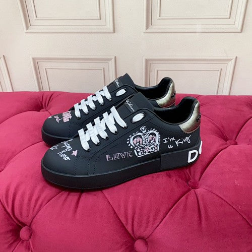 Dolce & Gabbana Portofino Graffiti Crown Low-Top Sneakers