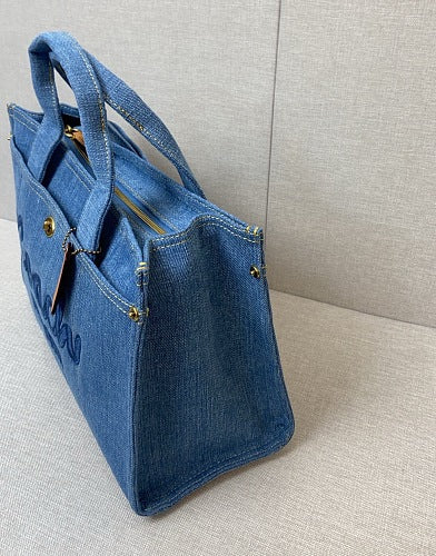 Coach Denim Cargo Tote Bag with Embroidered Logo