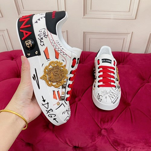 Dolce & Gabbana Portofino Graffiti Crest Low-Top Sneakers
