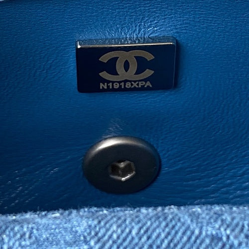 Chanel Blue Denim Camellia Jacquard Flap Bag