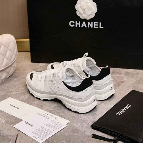 Chanel CC White & Black Low-Top Runner Sneakers           `