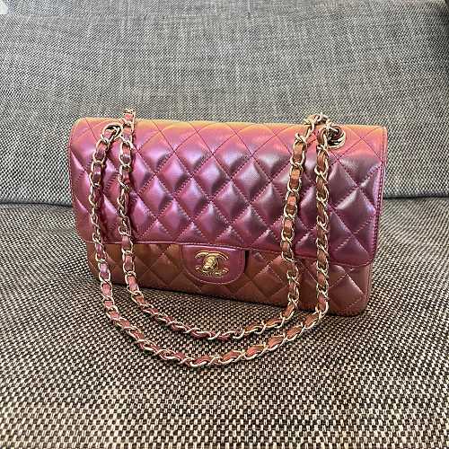 Chanel Classic Flap Bag Metallic Pink Ombré Quilted Leather