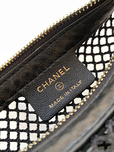 Chanel Black Mesh Crescent Hobo Bag