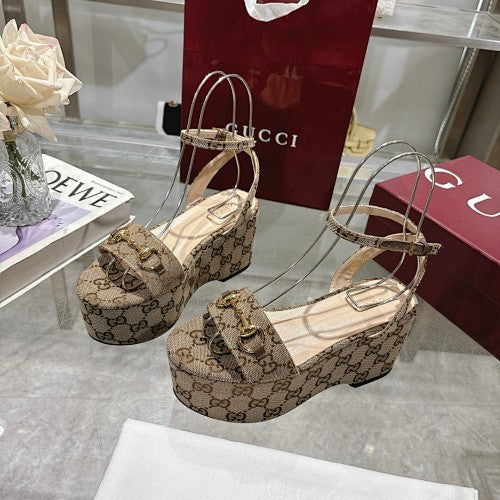 Gucci GG Monogram Platform Wedge Sandals
