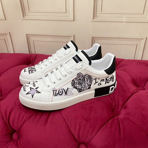 Dolce & Gabbana Portofino Graffiti Crown Low-Top Sneakers