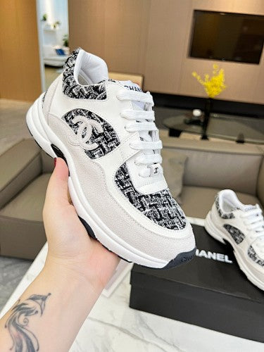 Chanel CC Tweed & Leather Chunky Low-Top Sneakers