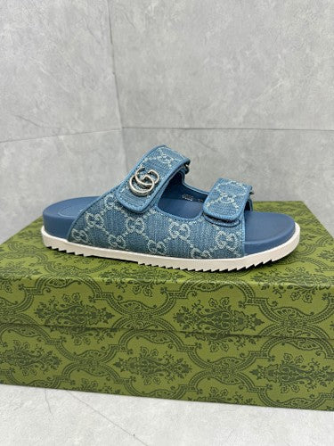 Gucci Double G Denim Jacquard Platform Sandals