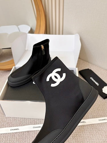 Chanel CC Logo Sock Ankle Boots in Black
