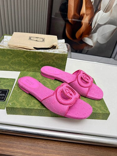 Gucci Interlocking G GG Canvas Slide Sandals