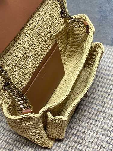 Saint Laurent (YSL) Natural Raffia Crochet Niki-Style Flap Bag