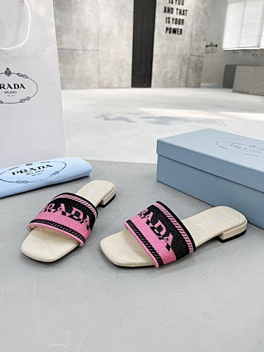 Prada Logo Woven Flat Slide Sandal