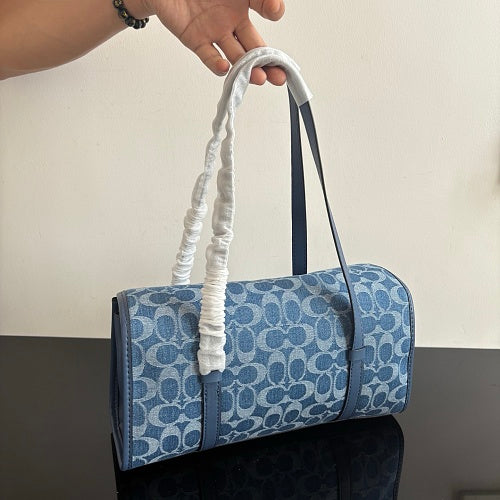 Coach Blue Denim Signature Jacquard Barrel/Satchel Bag