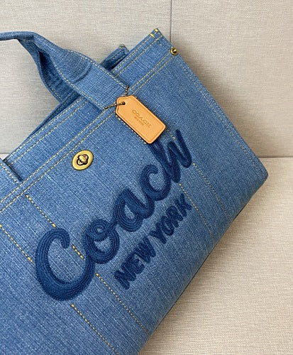 Coach Denim Cargo Tote Bag with Embroidered Logo