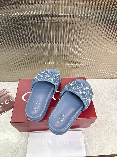 Gucci GG Monogram Denim Slide Sandals