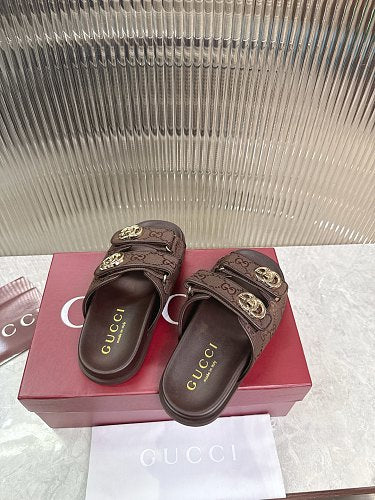 Gucci GG Monogram Double-Strap Slide Sandals