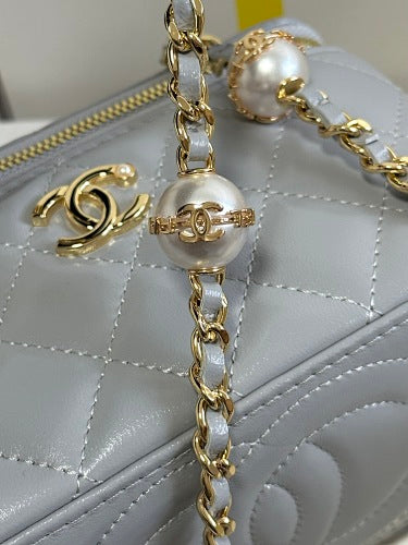 Chanel Silver Metallic Quilted Vanity Case