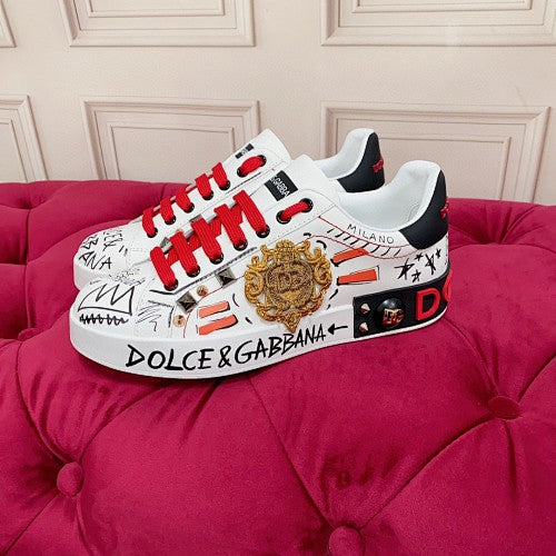 Dolce & Gabbana Portofino Graffiti Crest Low-Top Sneakers