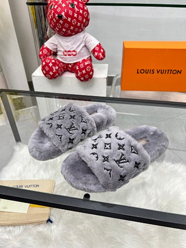 Louis Vuitton Monogram Shearling/Fur Slides
