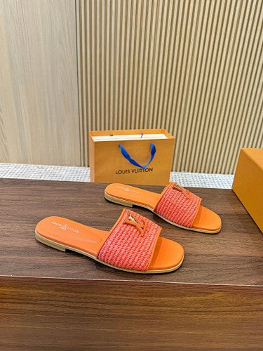 Louis Vuitton LV Initials Raffia Flat Slide Sandals