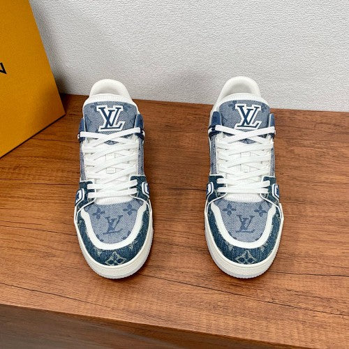 Louis Vuitton LV Trainer Denim Monogram Sneakers – Blue & White