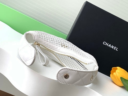 Chanel White Mesh Crescent Hobo Bag